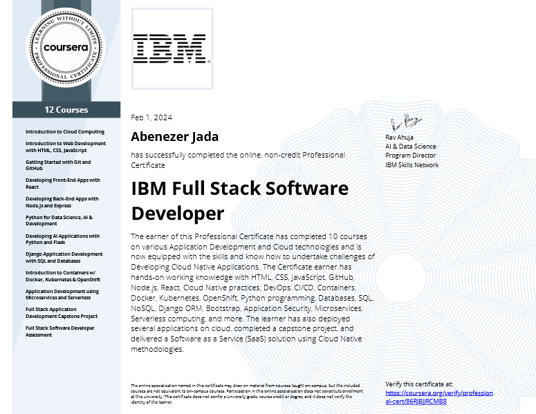 IBM Full Stack Software Developer